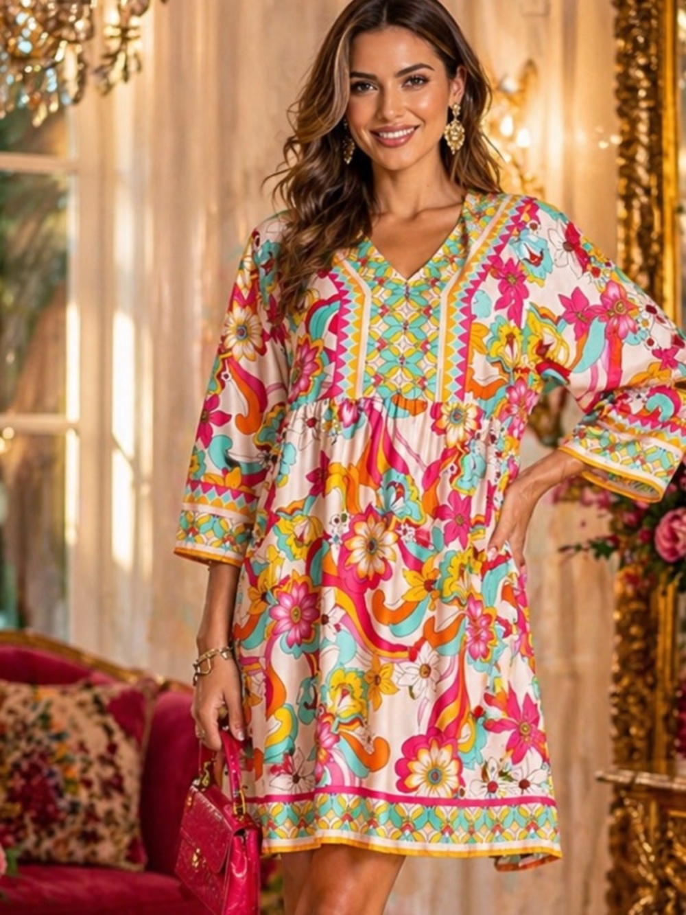 New Floral Multicolor Women's Dress size S silk - Picture 3 of 12